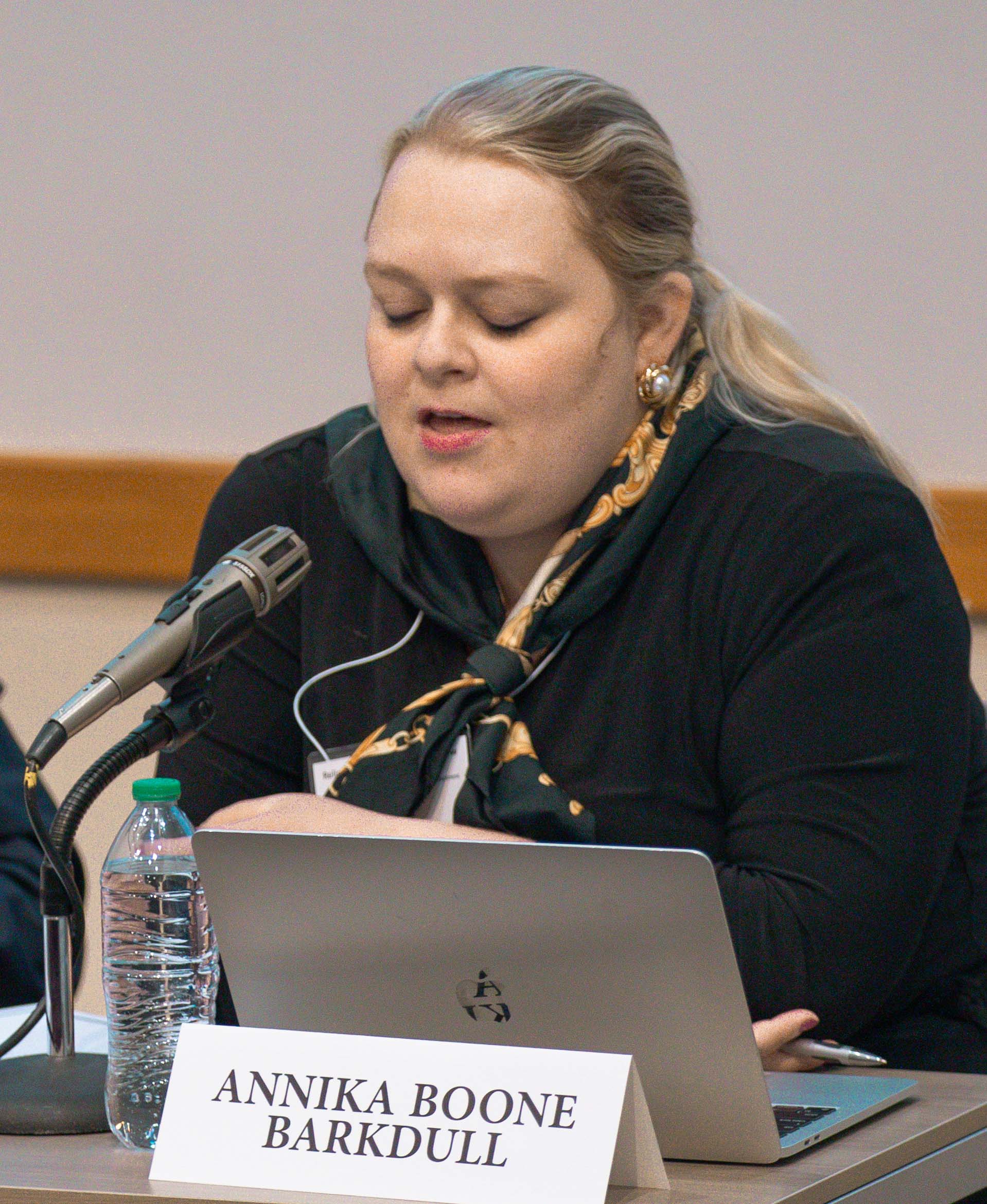 Annika Barkdull speaks at the Religious Freedom Annual Review.